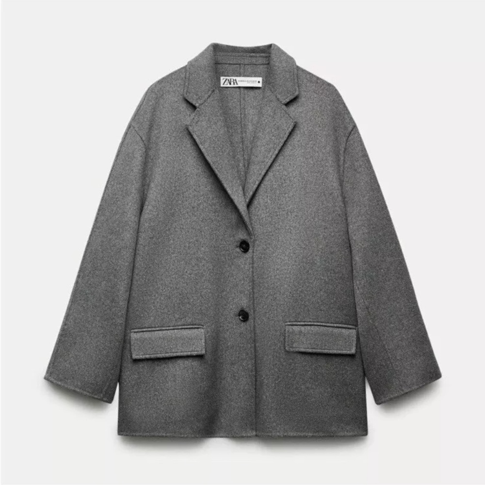 ZARA NEW WOMAN ZW COLL. DOUBLE-FACED WOOL BLEND BLAZER GREY XS 7522/262